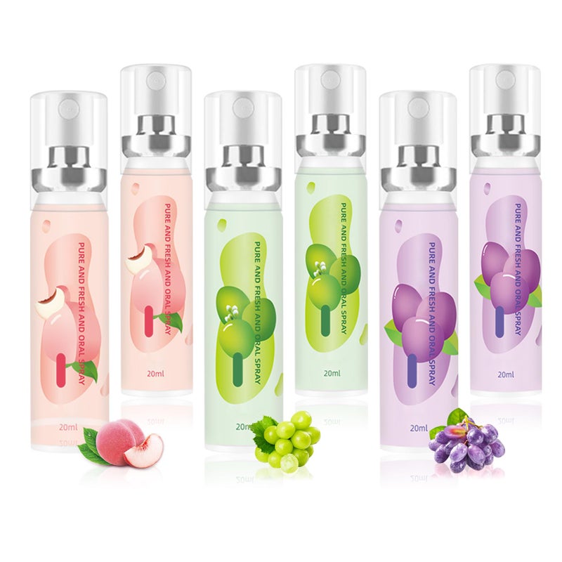 Fusang 6PCS Oral Breath Spray, 3 Flavors Fruit Mouth Spray Breath Freshener Oral Care for Adults, Portable Long Lasting Refreshing Dry Mouth Spray for Bad Breath - Image 1