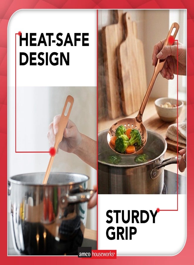 Amco 5-Piece Stainless Steel Cooking Utensil Set, Copper Finish - Includes Kitchen Ladle, Slotted Turner, Skimmer, Solid Spoons - 14" with Hanging Holes for Easy Storage, Durable Kitchen Gadgets - Image 4