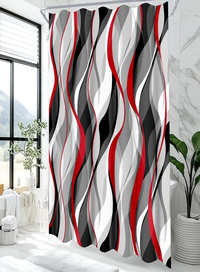 weesire Red and Grey Shower Curtain for Bathroom Red and Black Shower Curtain Fabric Modern Abstract Striped Minimalist Bath Curtains Waterproof Shower Curtains Set, Black Gray Red, 72 x 72 Inch - Image 1