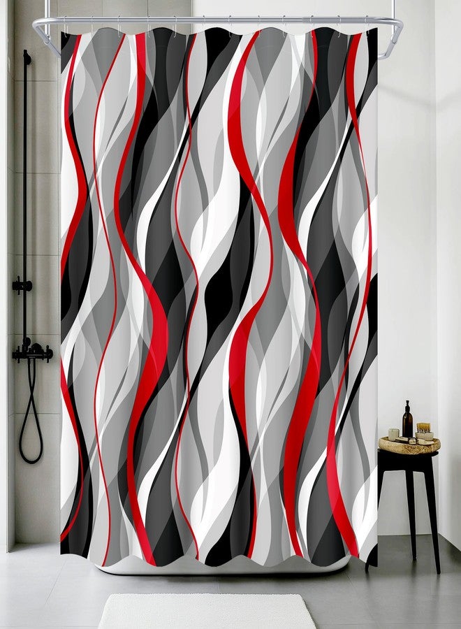 weesire Red and Grey Shower Curtain for Bathroom Red and Black Shower Curtain Fabric Modern Abstract Striped Minimalist Bath Curtains Waterproof Shower Curtains Set, Black Gray Red, 72 x 72 Inch - Image 3