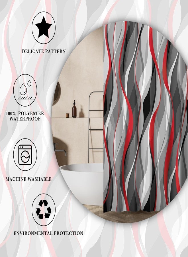 weesire Red and Grey Shower Curtain for Bathroom Red and Black Shower Curtain Fabric Modern Abstract Striped Minimalist Bath Curtains Waterproof Shower Curtains Set, Black Gray Red, 72 x 72 Inch - Image 5