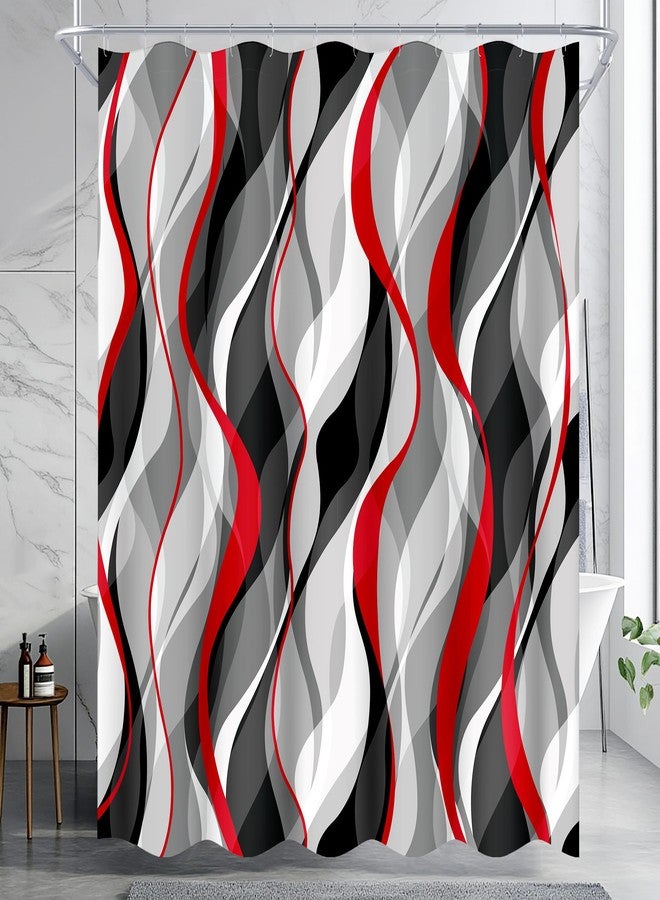 weesire Red and Grey Shower Curtain for Bathroom Red and Black Shower Curtain Fabric Modern Abstract Striped Minimalist Bath Curtains Waterproof Shower Curtains Set, Black Gray Red, 72 x 72 Inch - Image 2