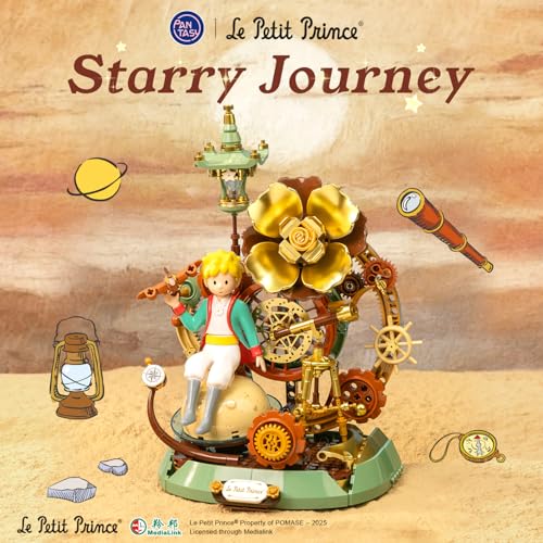 PANTASY The Little Prince Starry Journey Building Set Vintage Mechanical Pocket WatchInspired Model with Gears Telescope Golden Rose Collectible Display Toy with Exclusive Prince Figure - Image 5