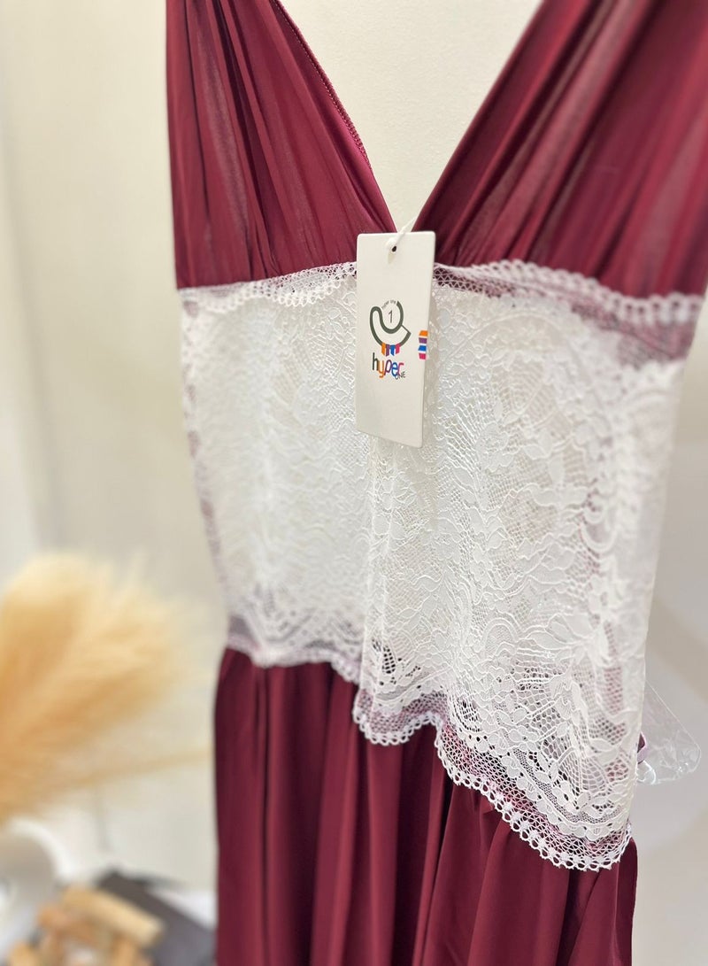 Hyper One Elegant Nightgown with Lace Details Maroon - Image 2