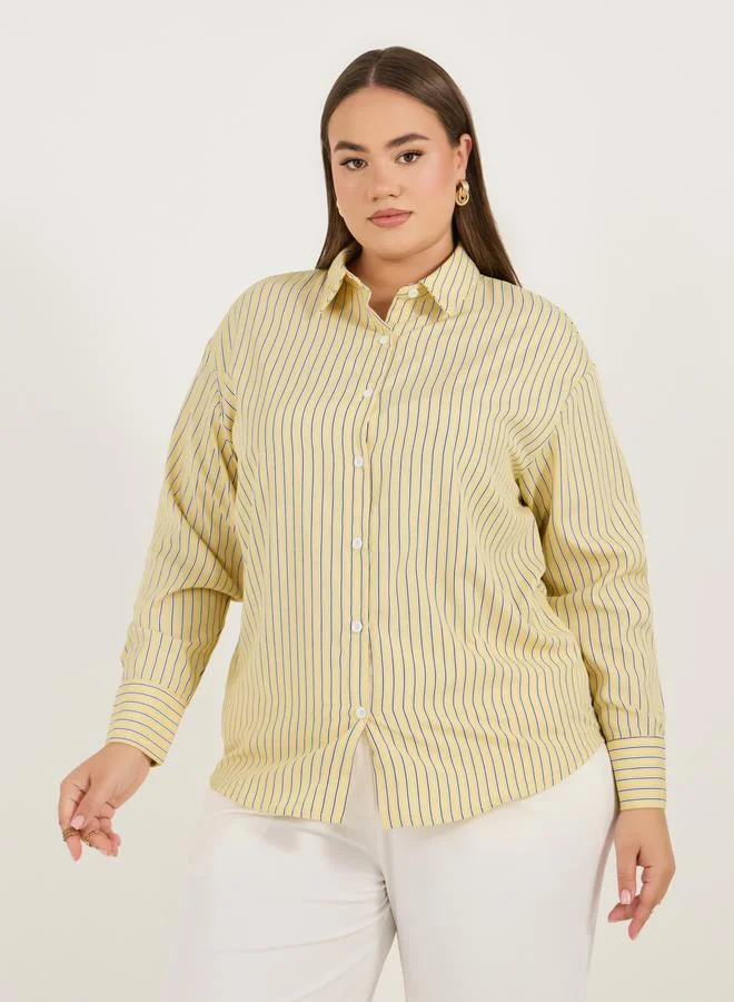 Styli Plus Size Oversized Striped Long Sleeve Shirt