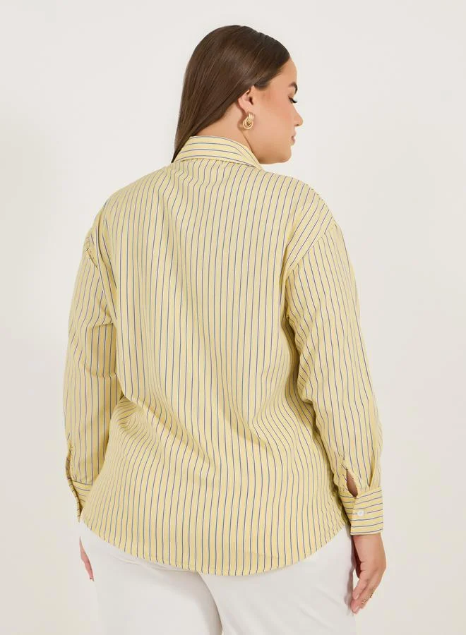 Styli Plus Size Oversized Striped Long Sleeve Shirt