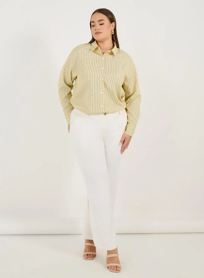 Styli Plus Size Oversized Striped Long Sleeve Shirt
