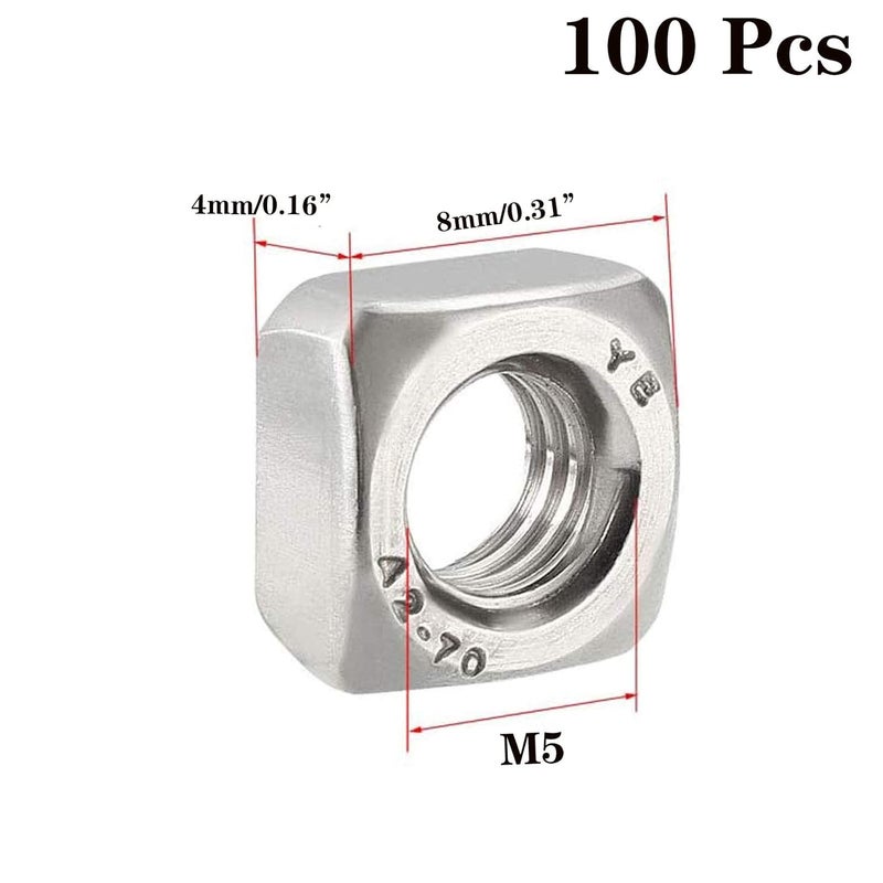 Still Awake M5-0.8 Square Nuts, 304 Stainless Steel Metric Coarse Thread Assortment Kit (100 Pcs) - Image 2