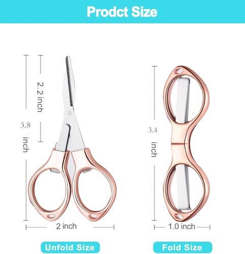 Jorunhe 2Pcs Mini Folding Scissors, Safe Portable Travel Mini Scissors, Safety Foldable Pocket Badge Small Shears All Purpose with 2 Keychain for Travel, Home, Office, Craft, Sewing (Rose Gold) - Image 4