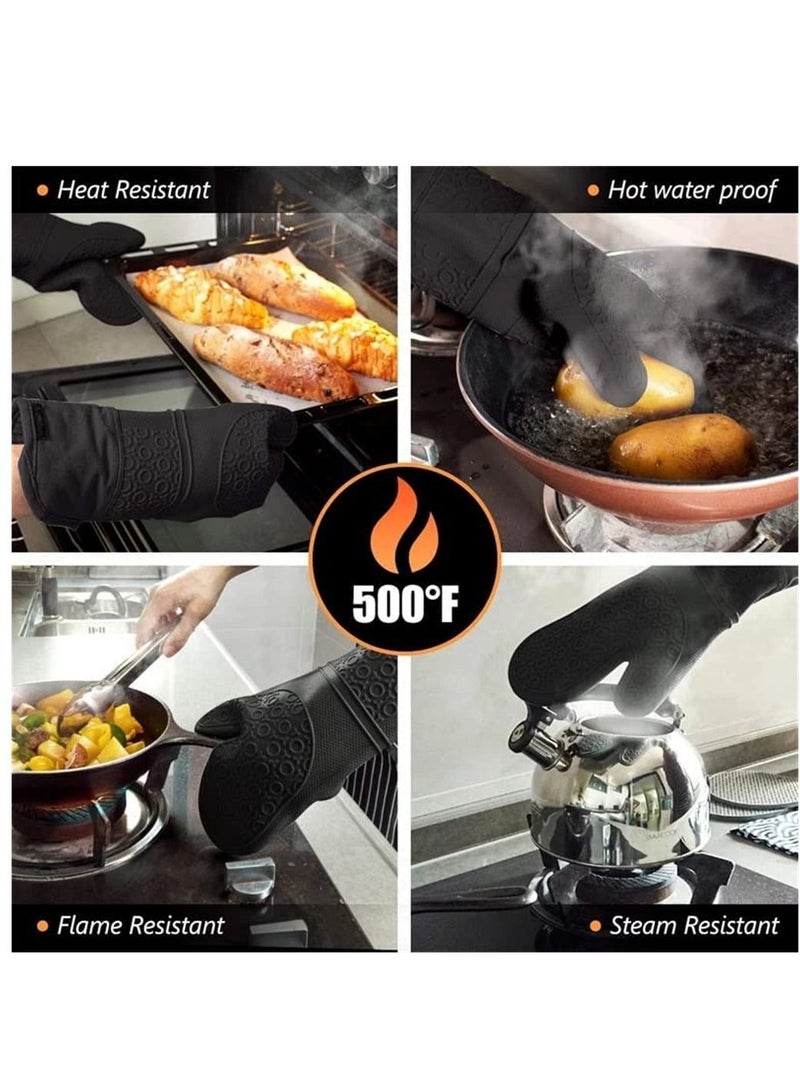 SYOSI 6 Pack Black Extra Long Silicone Kitchen Oven Mitts with Mini Oven Gloves and Hot Pads 550°F Heat Resistant Non-Slip BPA Free  - Image 5