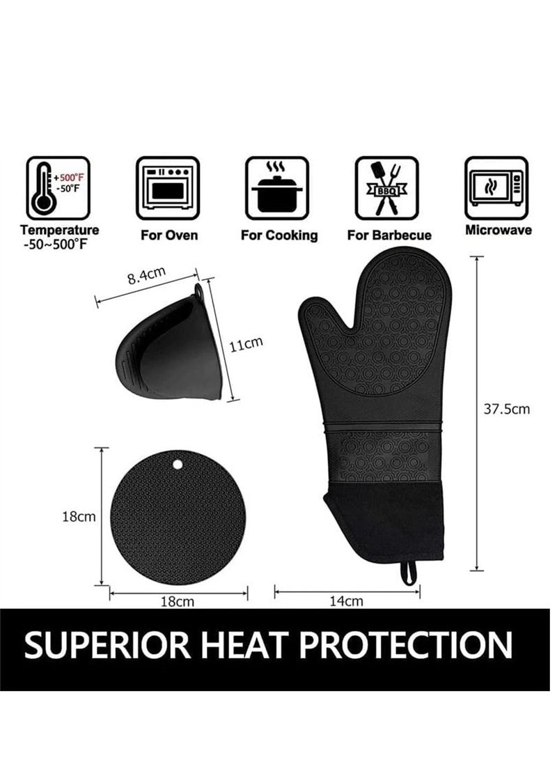 SYOSI 6 Pack Black Extra Long Silicone Kitchen Oven Mitts with Mini Oven Gloves and Hot Pads 550°F Heat Resistant Non-Slip BPA Free  - Image 4