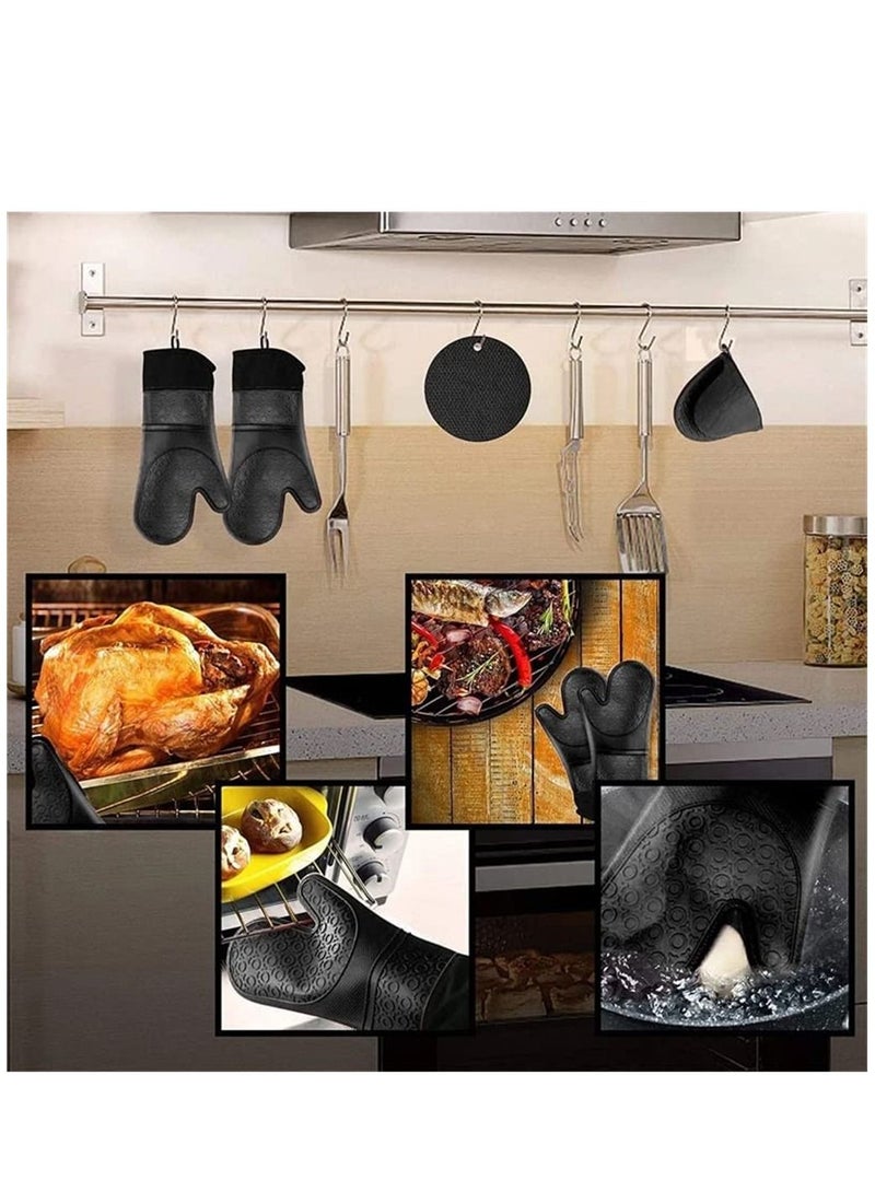 SYOSI 6 Pack Black Extra Long Silicone Kitchen Oven Mitts with Mini Oven Gloves and Hot Pads 550°F Heat Resistant Non-Slip BPA Free  - Image 2