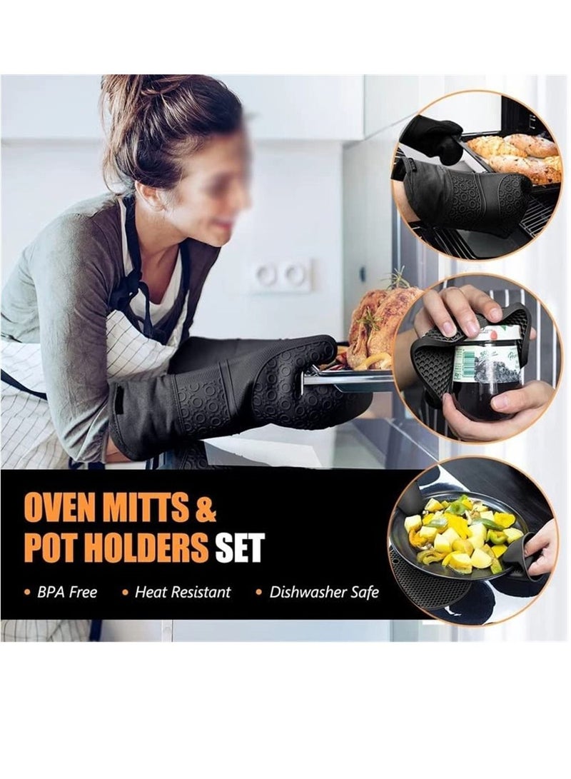 SYOSI 6 Pack Black Extra Long Silicone Kitchen Oven Mitts with Mini Oven Gloves and Hot Pads 550°F Heat Resistant Non-Slip BPA Free  - Image 3