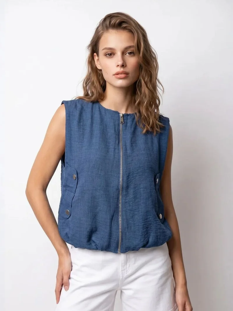 ميكسراي MIXRAY Women's Woven Poplin Waistcoat With Zip Front