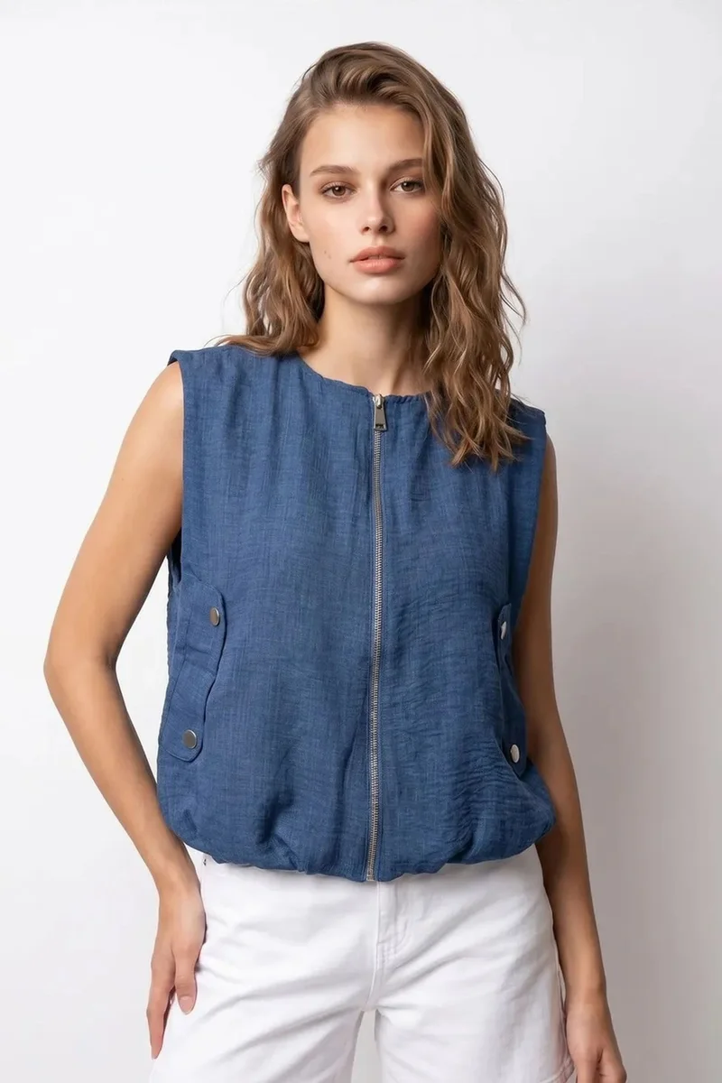 ميكسراي MIXRAY Women's Woven Poplin Waistcoat With Zip Front