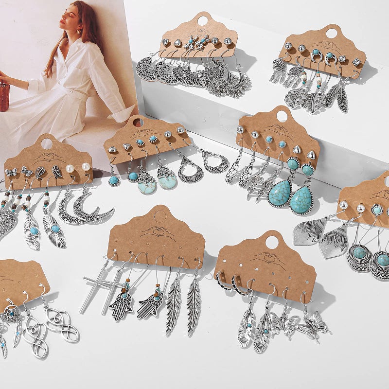 17mile 45 Pairs Silver Drop Dangle Earrings Set for Women, Boho Vintage Bronze Waterdrop Dangling Earrings - Image 5