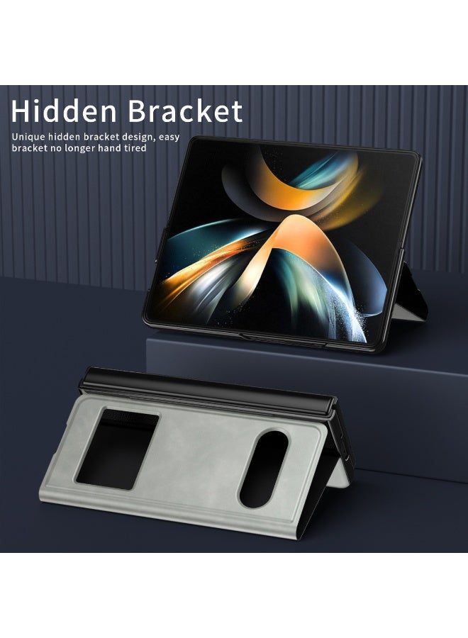 عام غطاء جلد لسامسونج جالكسي Z فولد 7 5G، بنافذة عرض ذكية وفتح بدون قلب، غطاء مطوي مغناطيسي مقاوم للصدمات مع حامل قائم. - Image 4