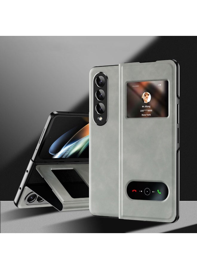 عام غطاء جلد لسامسونج جالكسي Z فولد 7 5G، بنافذة عرض ذكية وفتح بدون قلب، غطاء مطوي مغناطيسي مقاوم للصدمات مع حامل قائم. - Image 1