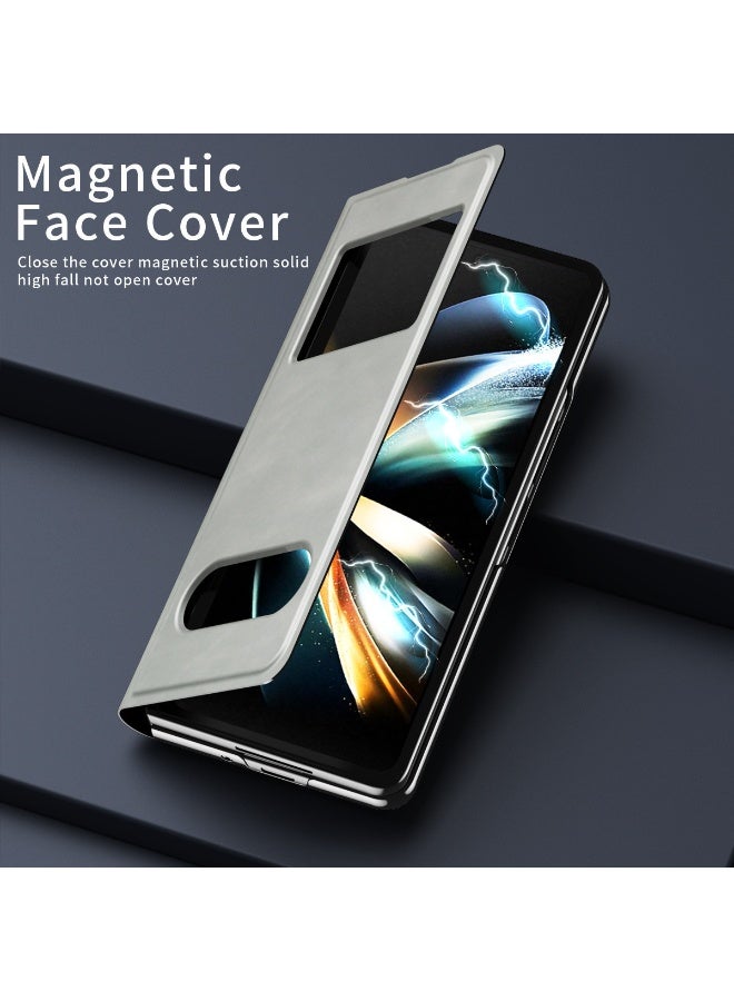 عام غطاء جلد لسامسونج جالكسي Z فولد 7 5G، بنافذة عرض ذكية وفتح بدون قلب، غطاء مطوي مغناطيسي مقاوم للصدمات مع حامل قائم. - Image 3