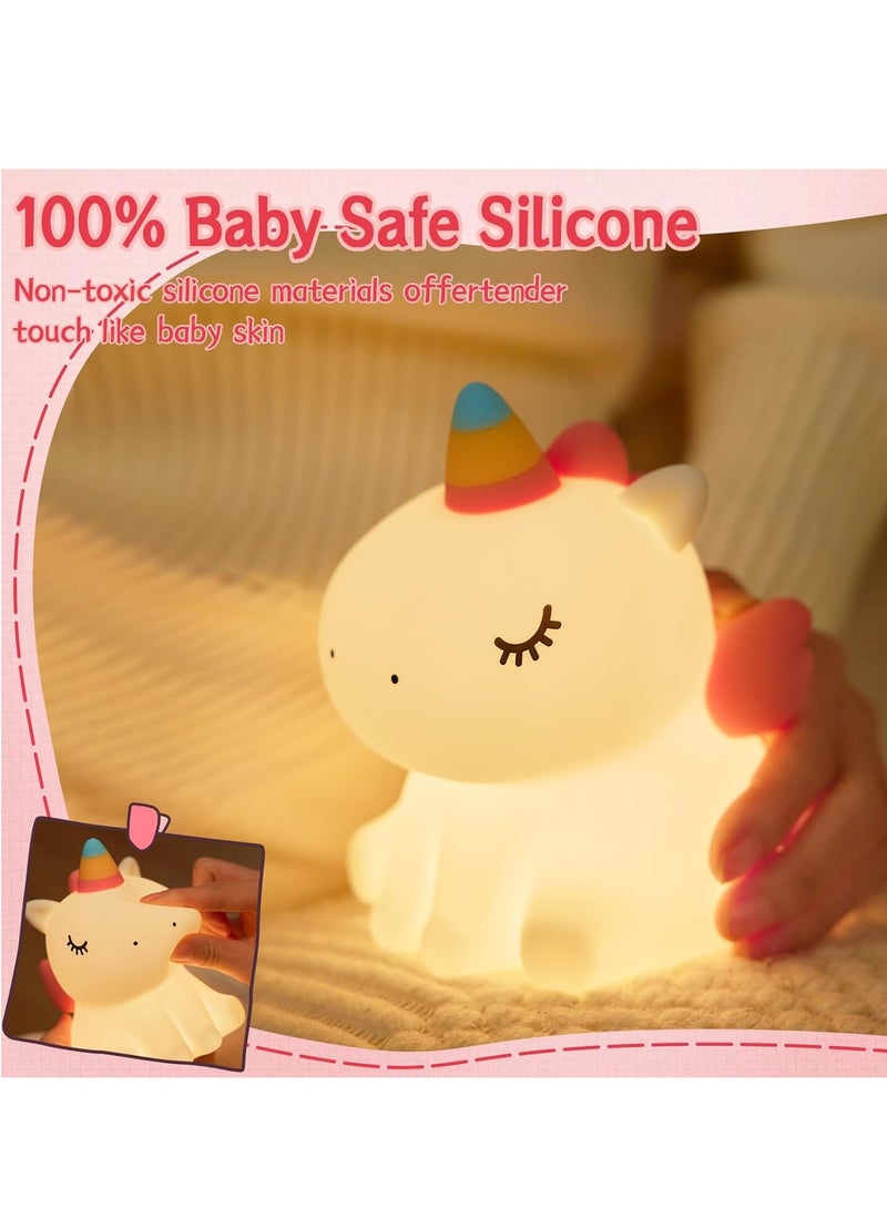 JAJEEK Unicorn Night Light for Children, 3 Light Modes, Dimmable with Timer, Touch Control Silicone Unicorn Lamp, Bedside Night Lamp, Gifts for Girls, Ideal Children's Room Decoration, Soft LED Touch Lamp for Kids  - Image 2