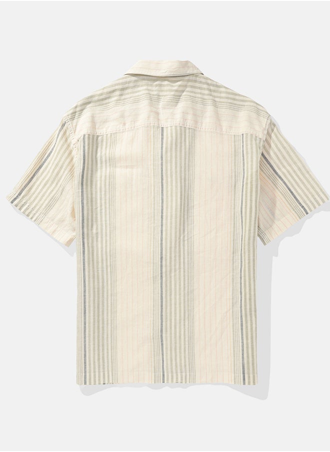 American Eagle - Linen-Blend Striped Button-Up Poolside Shirt - Image 1