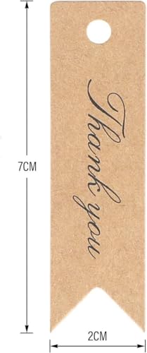 I.U.O.T I-U-O-T 100 pc Mini Kraft Gift & Luggage Tags, 7x2cm, Brown, Hang Tags with 30m Jute Twine (Thankyou) - Image 2