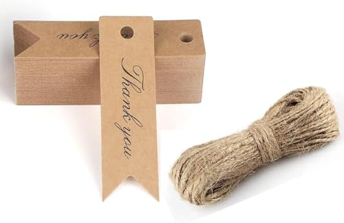 I.U.O.T I-U-O-T 100 pc Mini Kraft Gift & Luggage Tags, 7x2cm, Brown, Hang Tags with 30m Jute Twine (Thankyou) - Image 5