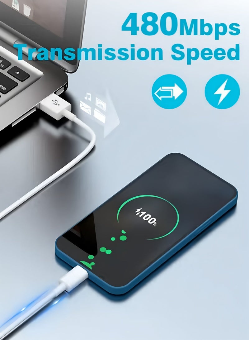 أبلينم كابل شاحن USB C بطول 2 متر، كابل USB A إلى USB C، شحن سريع متوافق مع iPhone 16 15، Samsung Galaxy S24 S23 S22 S21 Note 10 9 8، Huawei، Google Pixel، Sony Xperia - أبيض - Image 3