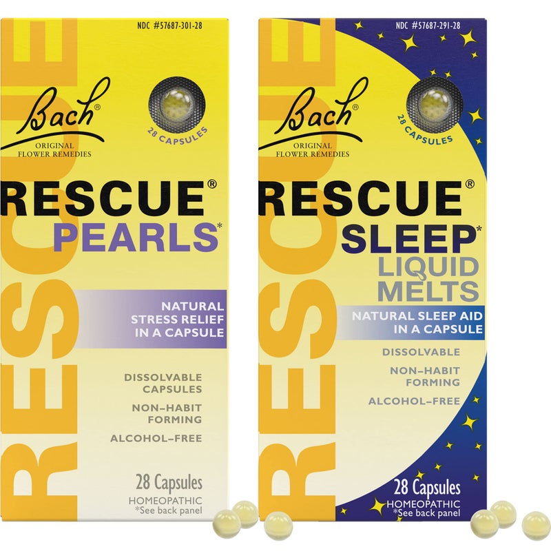 Stress Sleep Bundle Bach RESCUE Pearls Natural Stress Relief and RESCUE Sleep Liquid Melts Natural Sleep Aid 2Pk Homeopathic Flower Essence