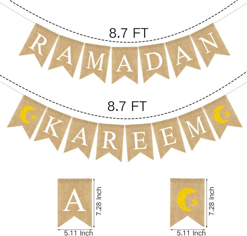 Acekar Different assemble options 2 Pack Rustic Ramadan Kareem Burlap Banner - Natural & Golden, Perfect for Mantle, Fireplace & Party Decor Natural material - Image 2