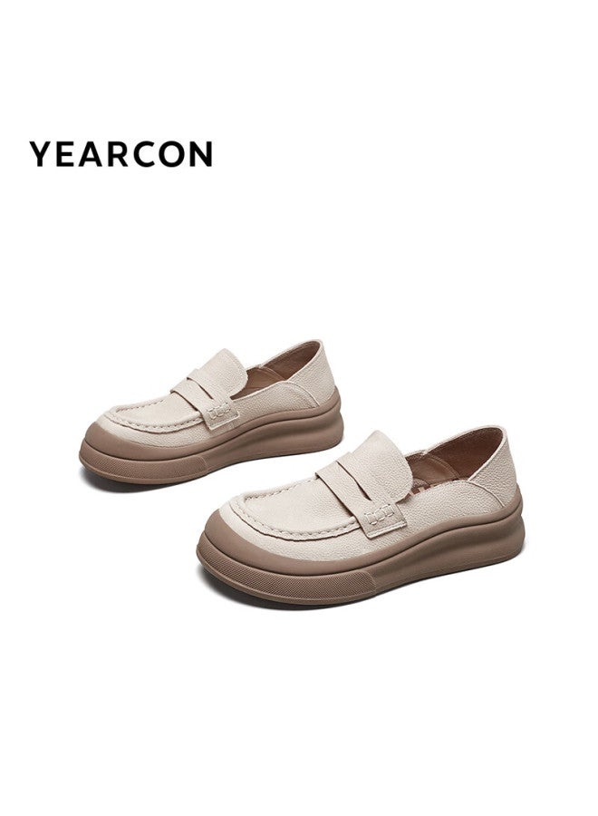 YEARCON Women'S Soft-Soled Single Shoes Flat-Bottomed Peas Mom Middle-Aged And Elderly Nurse Comfort Shoes 27166W Beige 2 Size 37 - Image 3