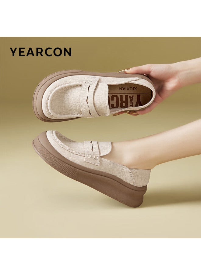 YEARCON Women'S Soft-Soled Single Shoes Flat-Bottomed Peas Mom Middle-Aged And Elderly Nurse Comfort Shoes 27166W Beige 2 Size 37 - Image 1