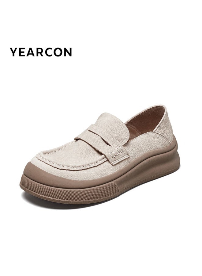 YEARCON Women'S Soft-Soled Single Shoes Flat-Bottomed Peas Mom Middle-Aged And Elderly Nurse Comfort Shoes 27166W Beige 2 Size 37 - Image 4