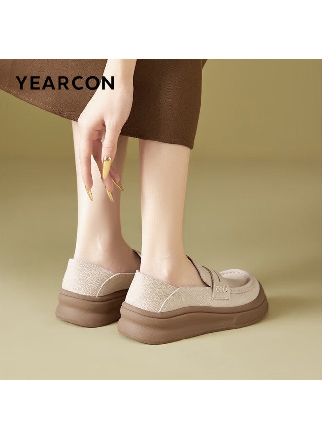 YEARCON Women'S Soft-Soled Single Shoes Flat-Bottomed Peas Mom Middle-Aged And Elderly Nurse Comfort Shoes 27166W Beige 2 Size 37 - Image 2