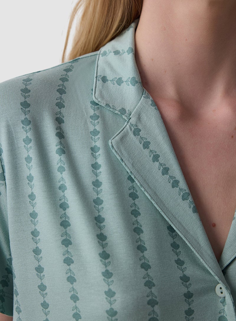 Penti Mint Green Lenna Striped Shirt Collar Pyjama Set - Image 4