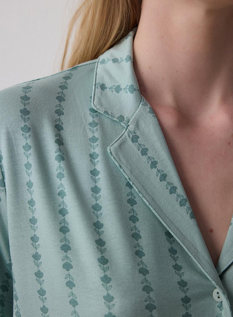 Penti Mint Green Lenna Striped Shirt Collar Pyjama Set - Image 3