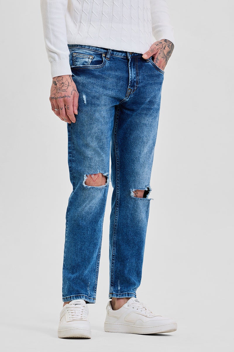 SNITCH Blue Solid Skinny Fit Streetwear Jeans - Image 4