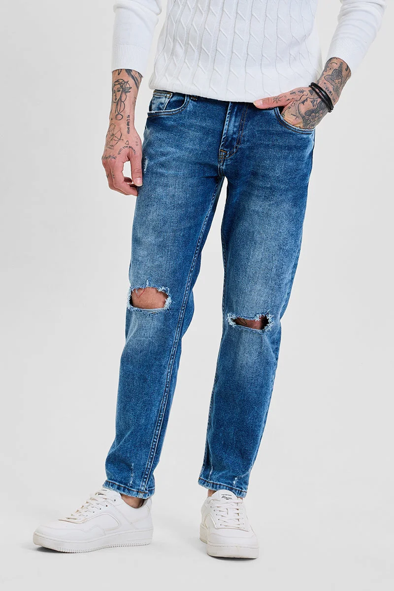 سنيتش Blue Solid Skinny Fit Streetwear Jeans