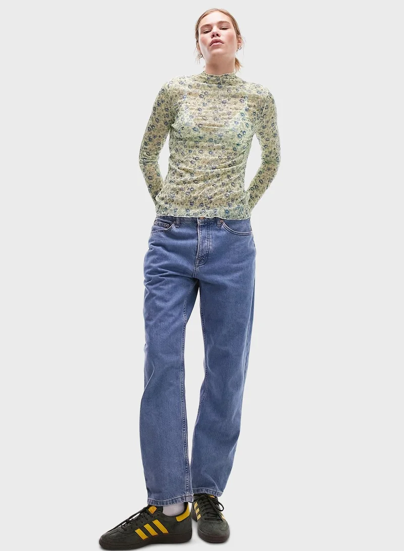 TOPSHOP Crew Neck Printed Crop Top