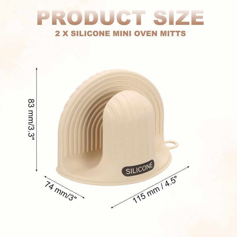 QUARKZMAN Pack of 2 Silicone Oven Gloves, Heat Resistant Mini Oven Gloves, Silicone Pot Holder, Mini Finger Protection, Cooking Pinch Grips for Air Fryer Kitchen Cooking & Baking, Beige - Image 2
