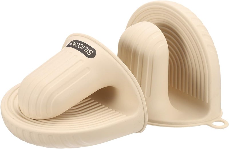 QUARKZMAN Pack of 2 Silicone Oven Gloves, Heat Resistant Mini Oven Gloves, Silicone Pot Holder, Mini Finger Protection, Cooking Pinch Grips for Air Fryer Kitchen Cooking & Baking, Beige - Image 1