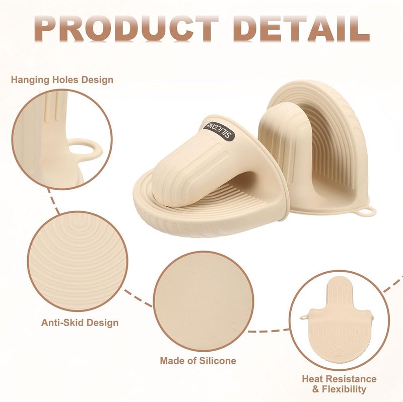 QUARKZMAN Pack of 2 Silicone Oven Gloves, Heat Resistant Mini Oven Gloves, Silicone Pot Holder, Mini Finger Protection, Cooking Pinch Grips for Air Fryer Kitchen Cooking & Baking, Beige - Image 3