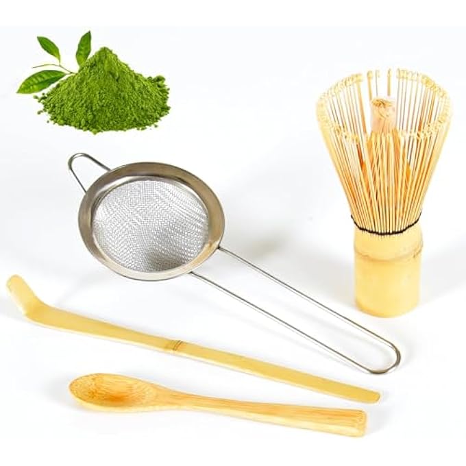 أوشيما مجموعة خفاقة الماتشا، خفاقة الماتشا المصنوعة من الخيزران، مغرفة تقليدية من تشاسن، ملعقة شاي تشاشاكو، منخل من الفولاذ المقاوم للصدأ، أدوات شاي يابانية للاحتفالات، هدية مجموعة الماتشا المثالية - Image 2