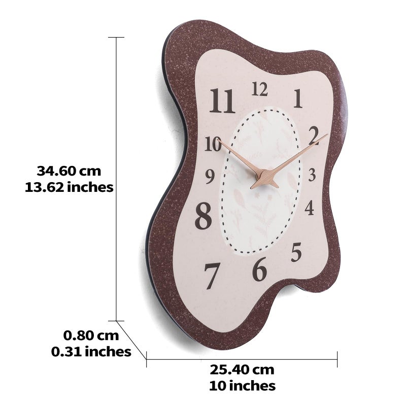 SCOAGE Mid Century Wall Clock Retro Irregular Shape Modern Battery Operated Analog Wall Clock Neutral Large Display Brown Silent Clocks for Kitchen Living Room Bedroom Decor 14 Inch - Image 4