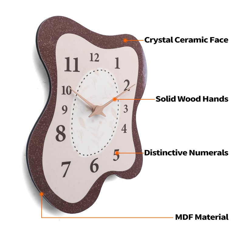 SCOAGE Mid Century Wall Clock Retro Irregular Shape Modern Battery Operated Analog Wall Clock Neutral Large Display Brown Silent Clocks for Kitchen Living Room Bedroom Decor 14 Inch - Image 2