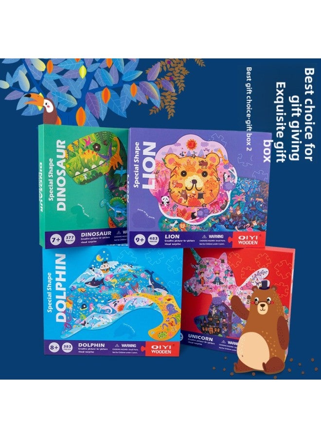 Dinosaur Lion Animal Alien Puzzle Children's Educational Paper Early Childhood Toys High Difficulty For Adults-Color:MZM-Gift Box Aesthetic Puzzle (Lion) - Image 4