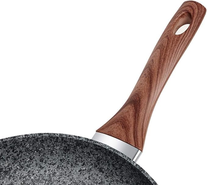 Gladnes Non-Stick Marble Finish Professional Kitchen Frying Pan | CD Bottom with Bakelite Wood Handle | Induction Cookware & Dishwasher Safe (Black, 22 CM) - Image 2