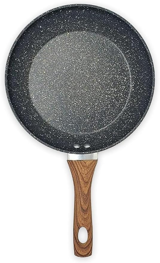 Gladnes Non-Stick Marble Finish Professional Kitchen Frying Pan | CD Bottom with Bakelite Wood Handle | Induction Cookware & Dishwasher Safe (Black, 22 CM) - Image 3