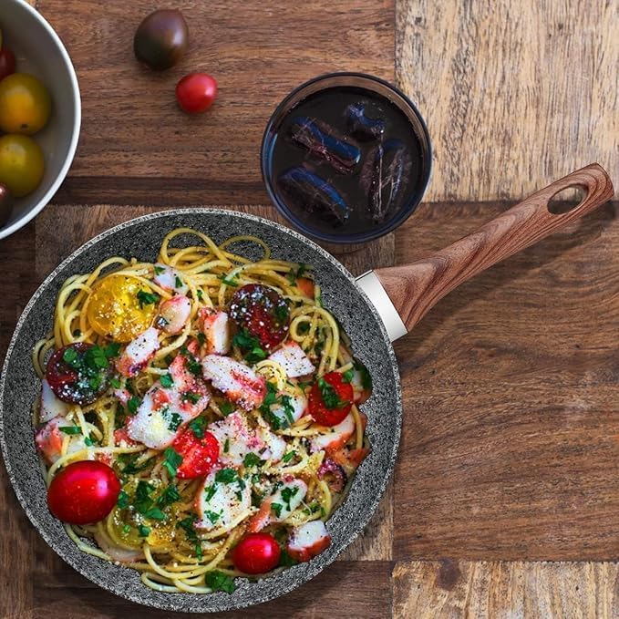 Gladnes Non-Stick Marble Finish Professional Kitchen Frying Pan | CD Bottom with Bakelite Wood Handle | Induction Cookware & Dishwasher Safe (Black, 22 CM) - Image 5
