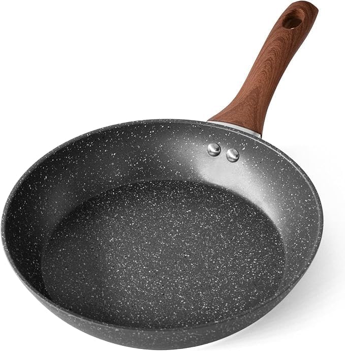 Gladnes Non-Stick Marble Finish Professional Kitchen Frying Pan | CD Bottom with Bakelite Wood Handle | Induction Cookware & Dishwasher Safe (Black, 22 CM) - Image 1